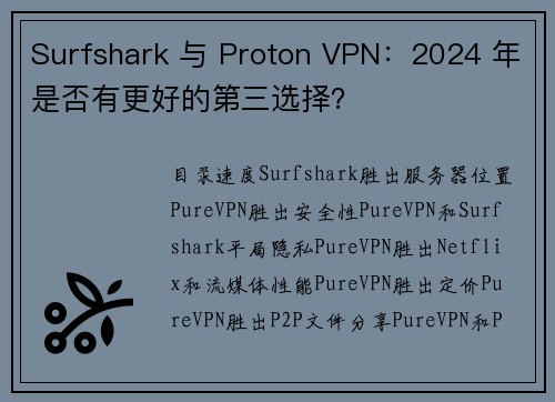 Surfshark 与 Proton VPN：2024 年是否有更好的第三选择？